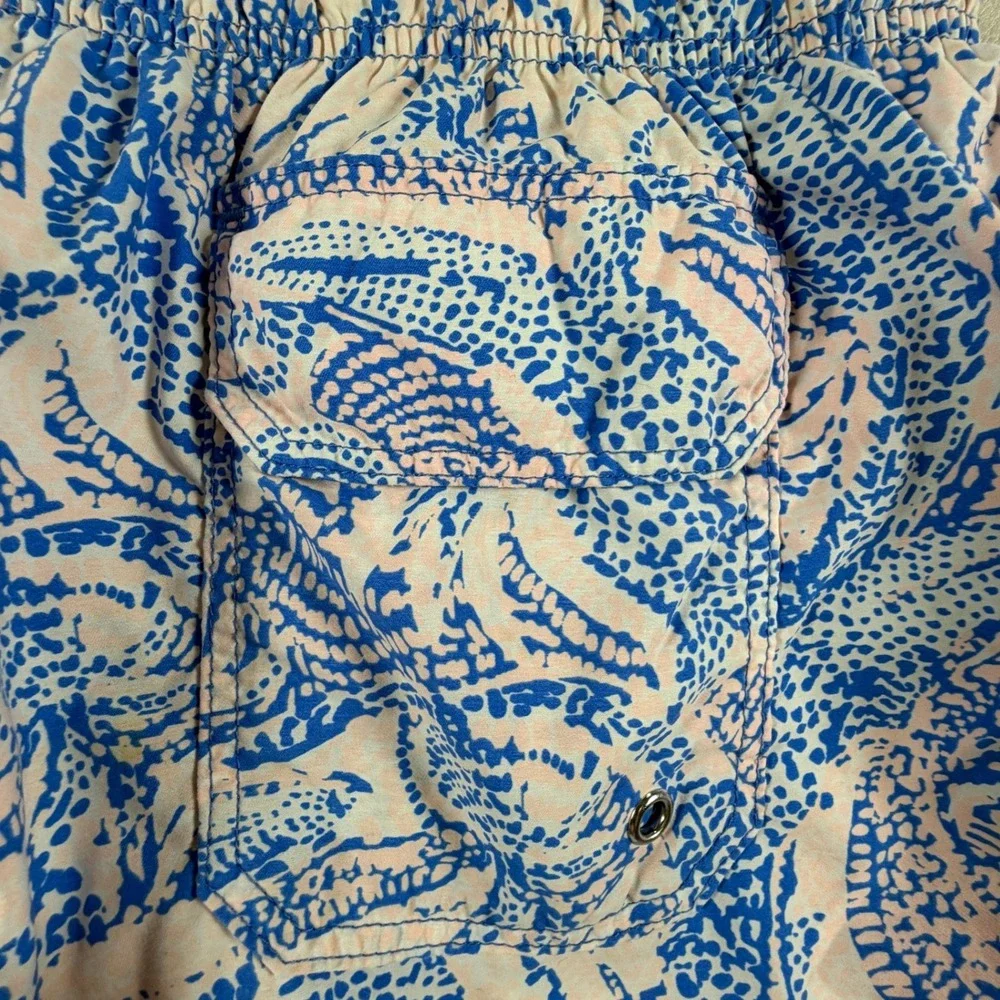 Lilly Pulitzer Mens Medium Capri Trunk Swim Shorts Pink Blue Alligator Print